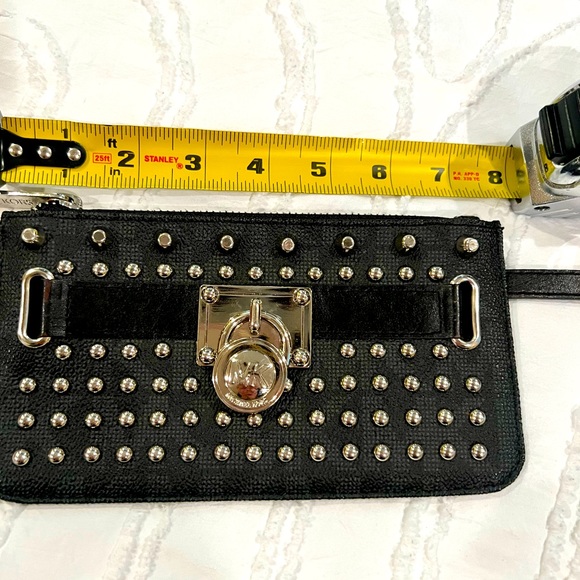Michael Kors Black Leather Logo Lock Studded front purse/Fanny pack belt - Picture 9 of 11